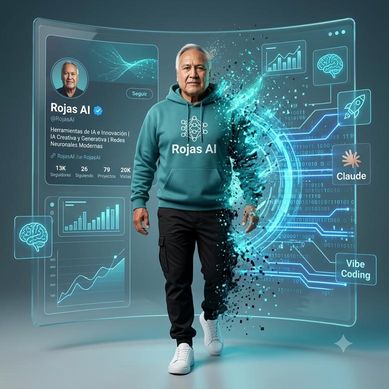 Victor Rojas stepping out of a holographic interface.